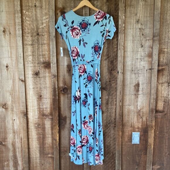 About A Girl Blue Floral Faux Wrap Side Tie High-low Maxi Dress - Picture 3 of 11